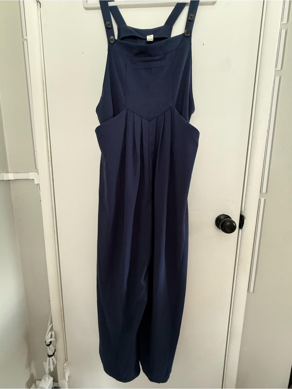Halara Navy Blue Pleated Overall Jumpsuit XL Adjustable Straps Pockets